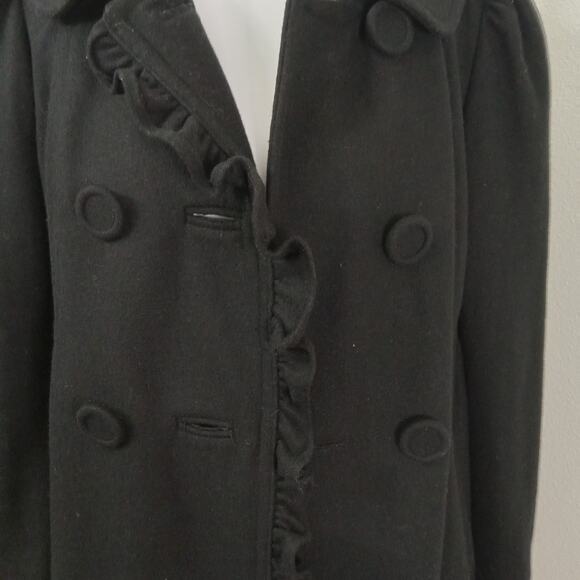 Brownie NY Peacoat Sz Sm Black Wool Blend Buttons Ruffles Preppy Formal Dressy - Picture 1 of 15